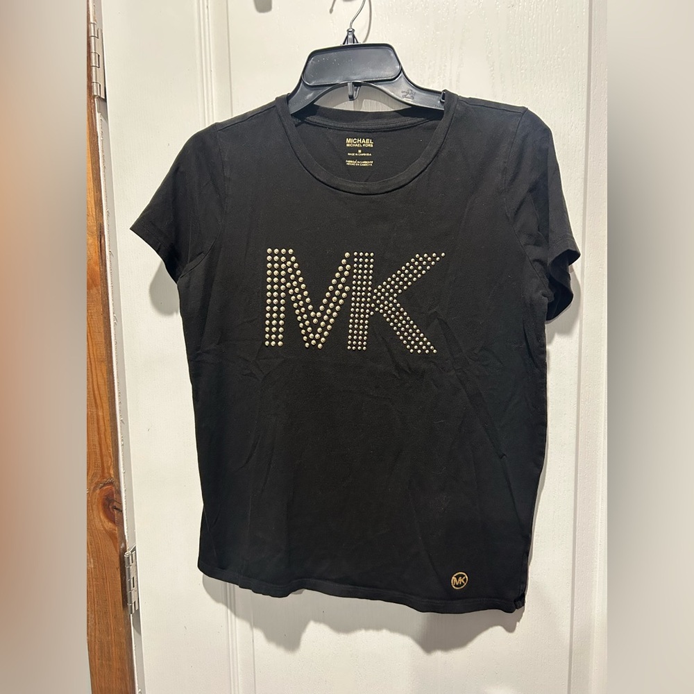 Michael Kors Black Short Sleeve Tee with Gold Accents
